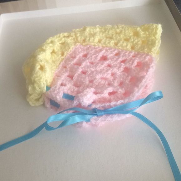 Handmade infant to six months baby bonnet. Bundle item only - Picture 1 of 3